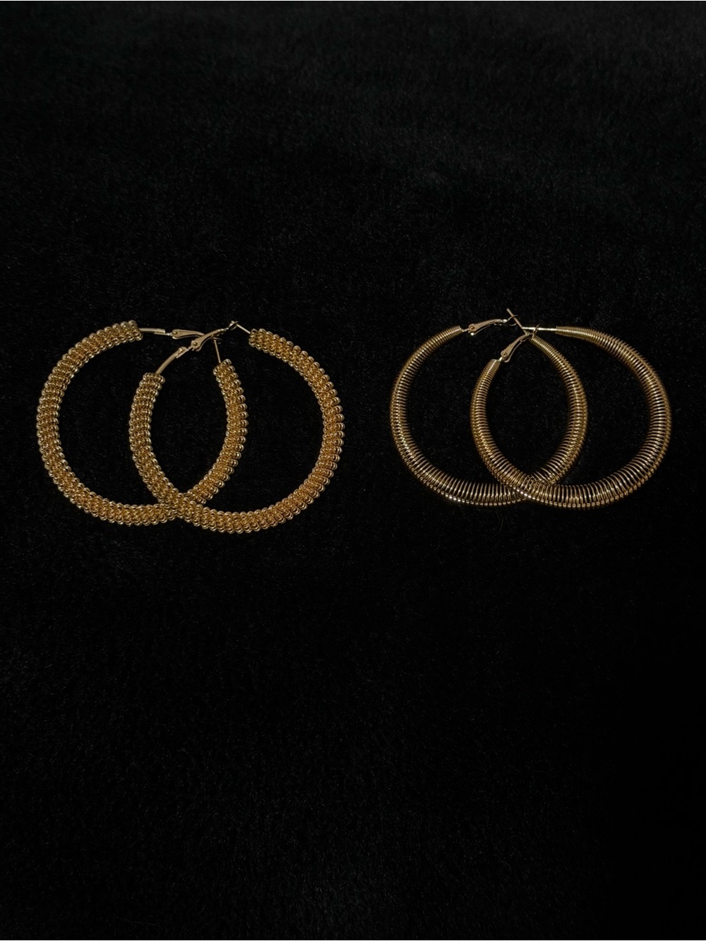 Gold Textured Hoop Earrings - Set of 2